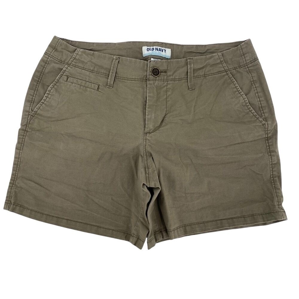 Old Navy Women Size 6 Khaki Chino Shorts Olive Brown Stretch Cotton Regular